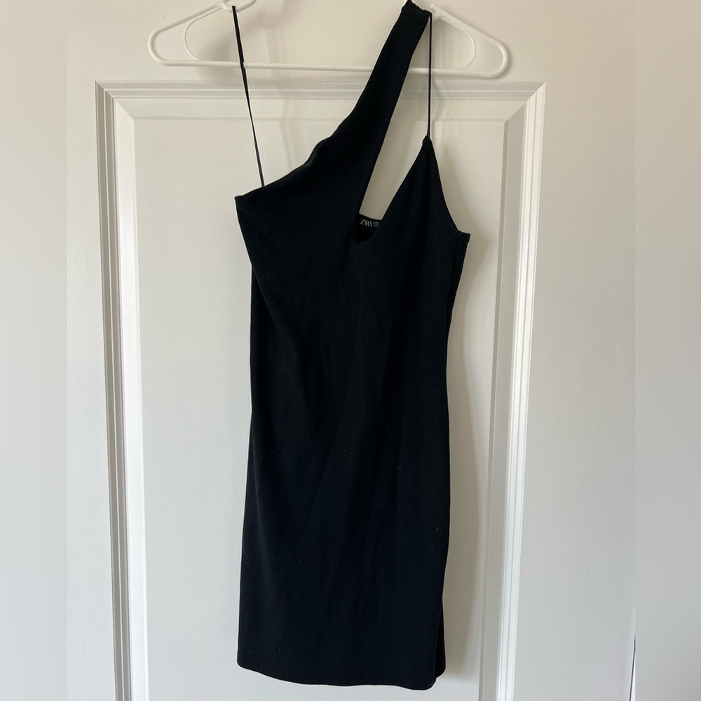 ZARA black one shoulder mini dress